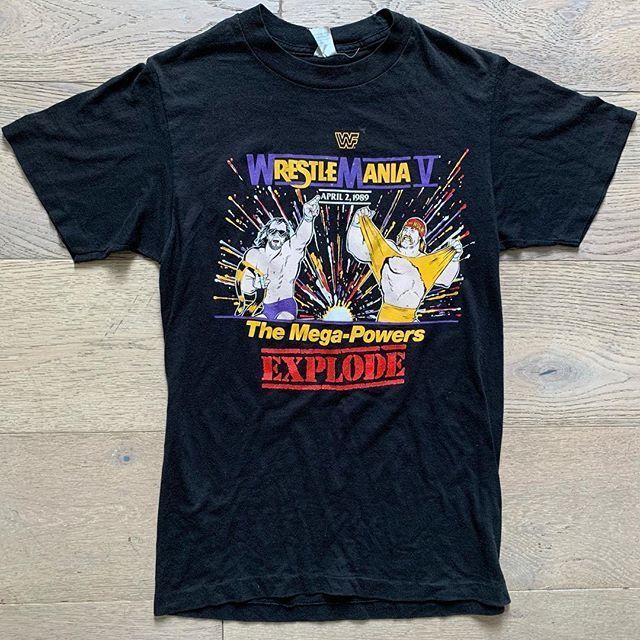 Very Rare Vintage 1989 Wwf Wrestlemania V The Mega Powers Explode Black Two Sided Sh Shirt