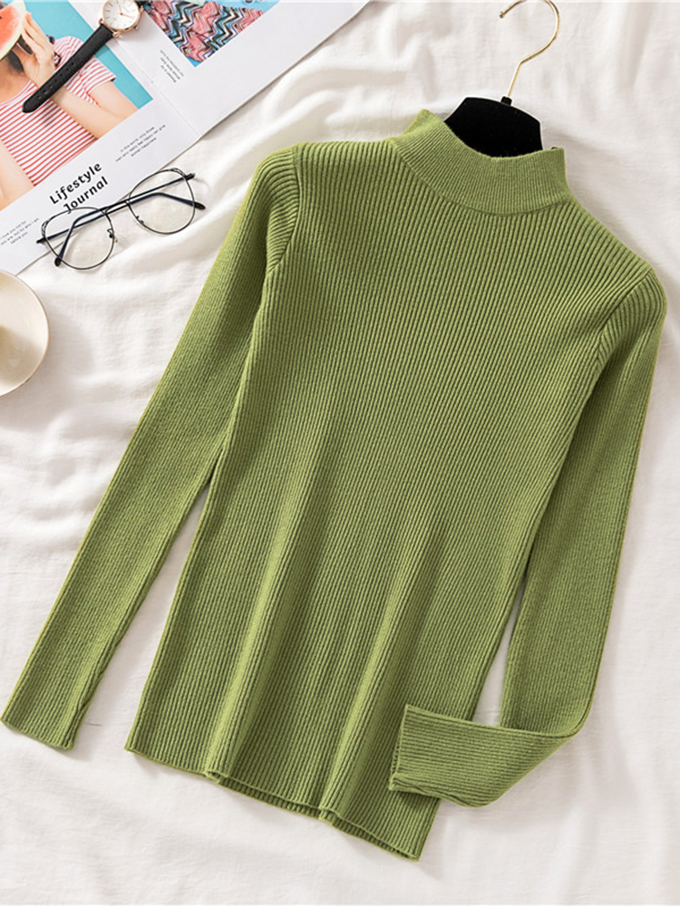 Zoki Autumn Women Pullover Sweater Half Turtleneck Long Sleeve Knitted Jumper Winter Elastic Solid Basic Ladies Blouse New alx