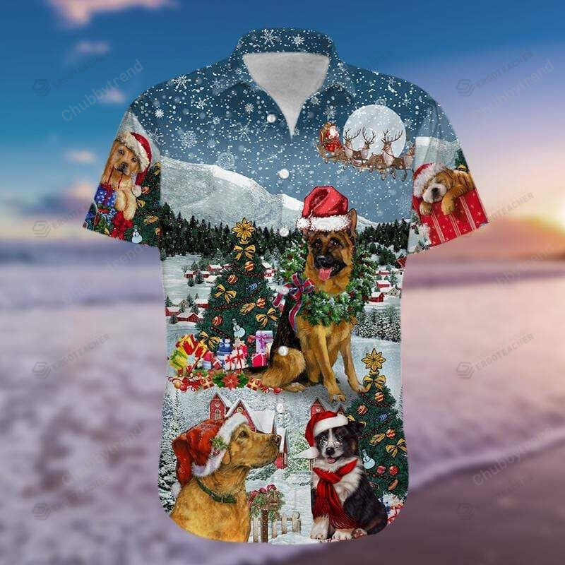 Lovely Dogs Under Christmas Snowy Hawaii Shirt Ha92240