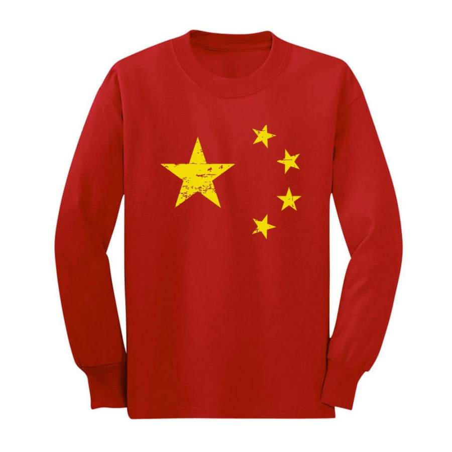 Vintage China Flag Youth Kids Long Sleeve T-Shirt