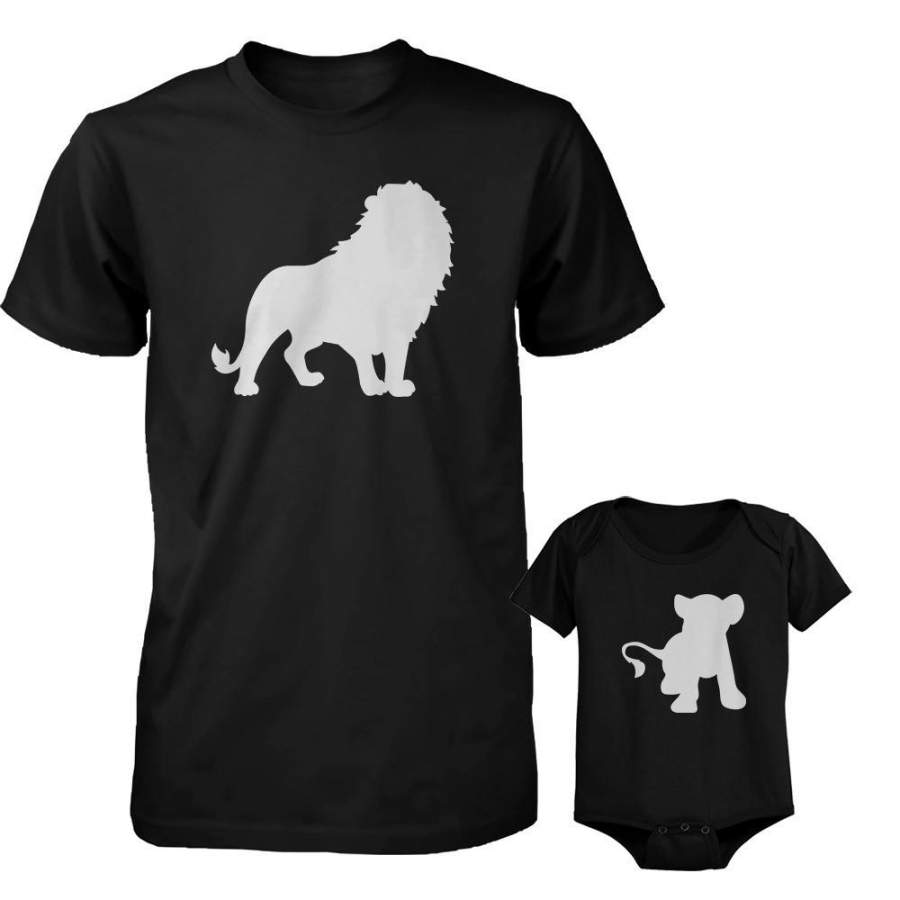 Funny Lion and Cub Matching Dad Shirt and Baby Onesie
