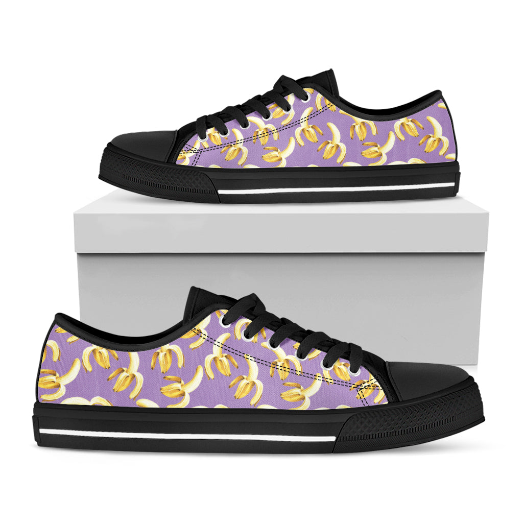 Watercolor Banana Pattern Print Black Low Top Shoes