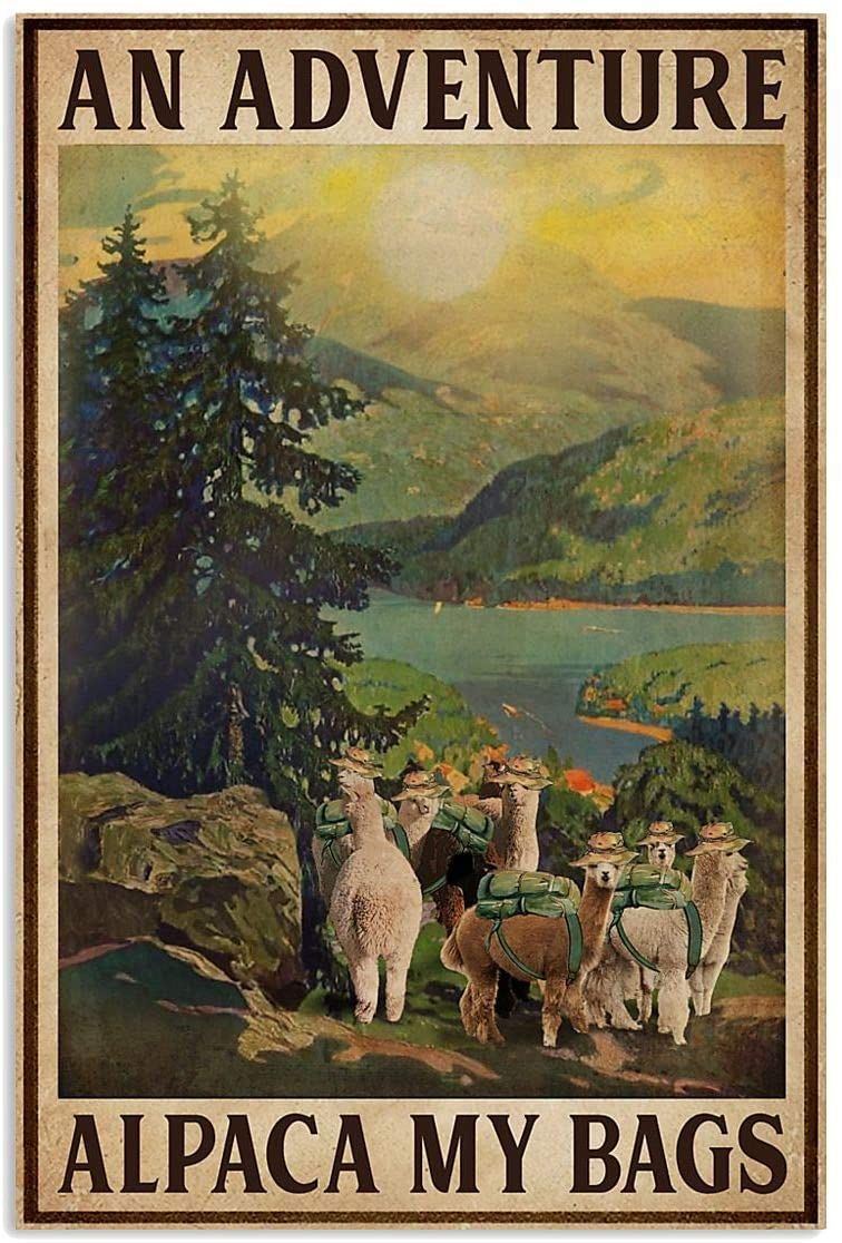 Wall Arts Vintage An Adventure Alpaca My Bags – Alpaca Lover Alpaca Poster Print Unframed Poster Gifts For Birthday, Christmas, Home Decor