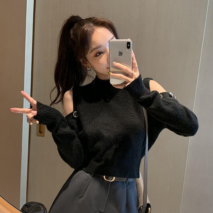 2020 Short Sweater off-the-Shoulder Top Pullover Sweater for Women Woman Sweaters Femme Chandails Pull Hiver alx