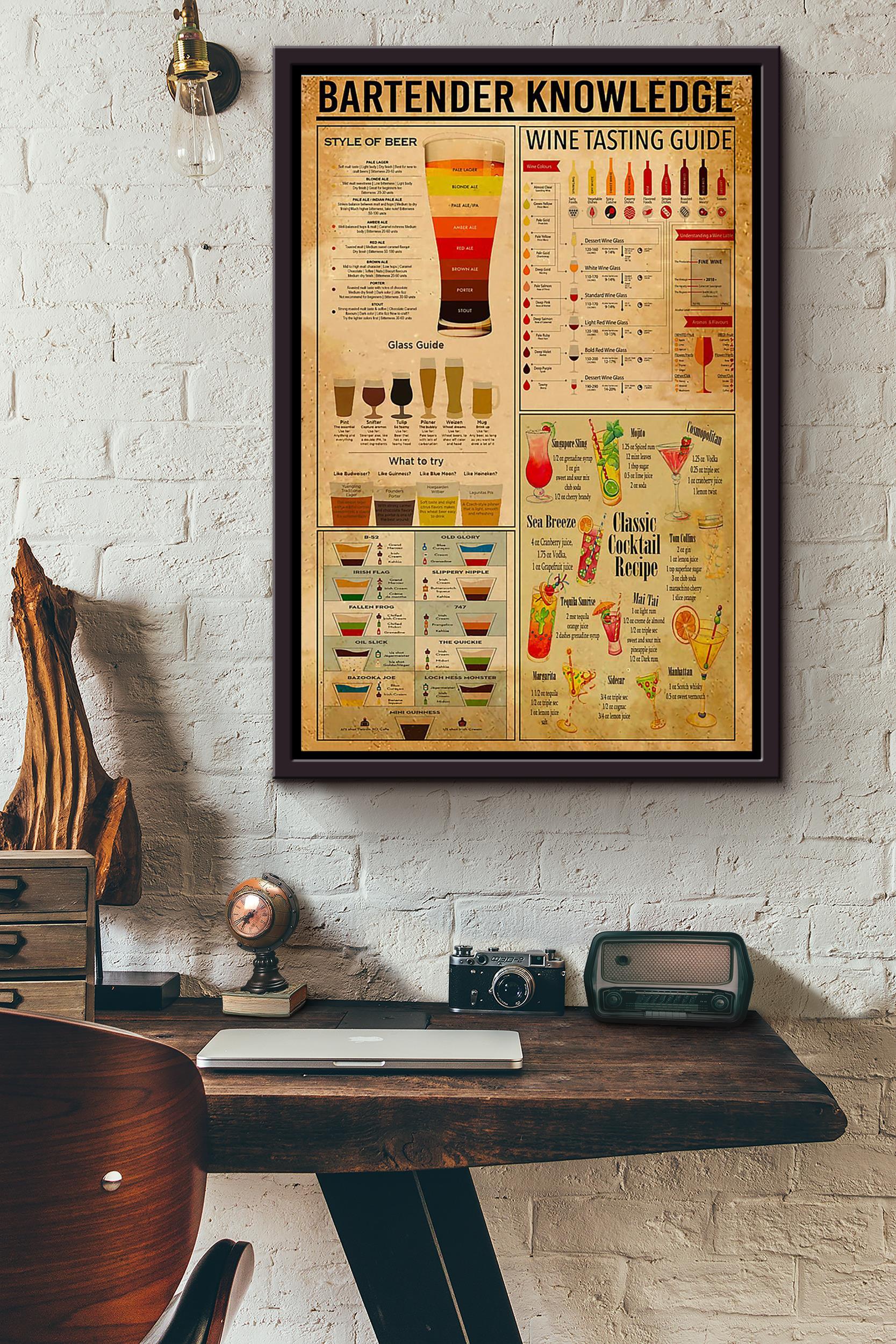 Bartender Vintage Knowledge Framed Matte Canvas