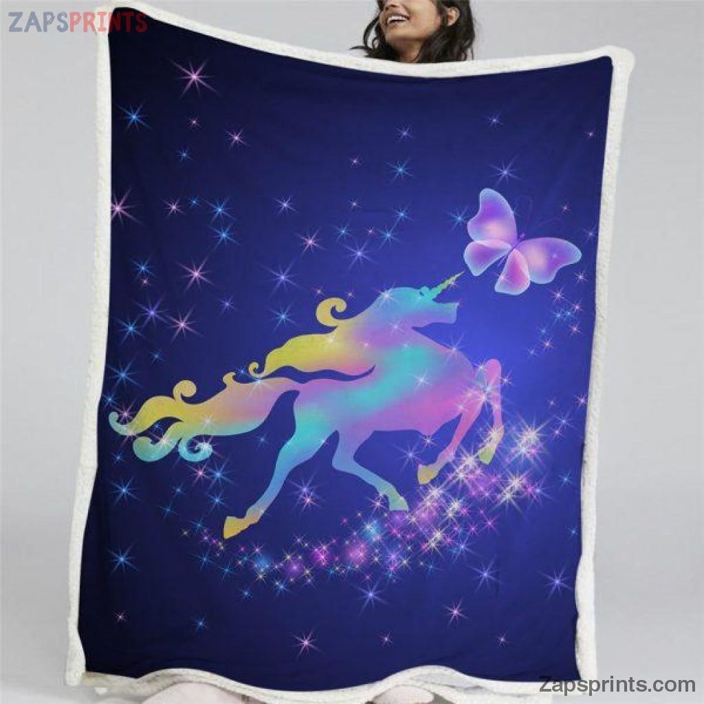 Galaxy Unicorn With Butter Fly Blanket