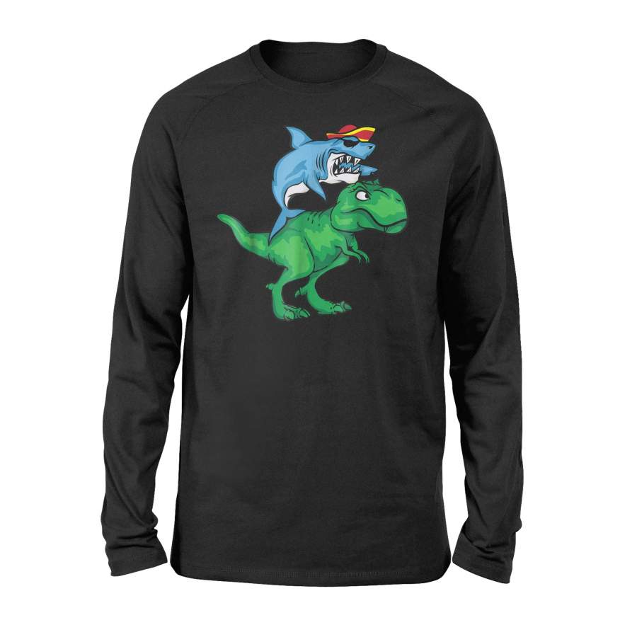 Cool Unique Shark Pirate Riding A T-Rex Week Day Long Sleeve T-Shirt