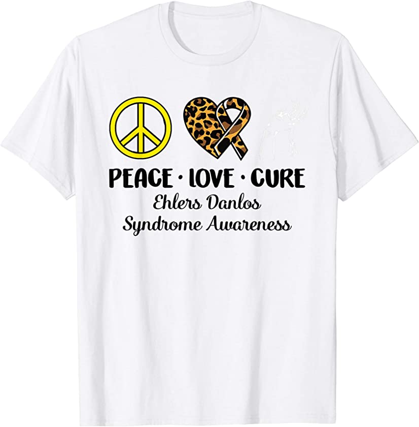 Ehlers Danlos Syndrome Awareness Peace Love Leopard Heart T-Shirt