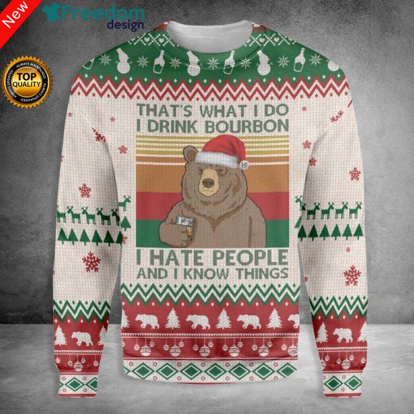 Ugly Christmas I Drink Bourbon Bear  3D All Over Print Sweatshirt