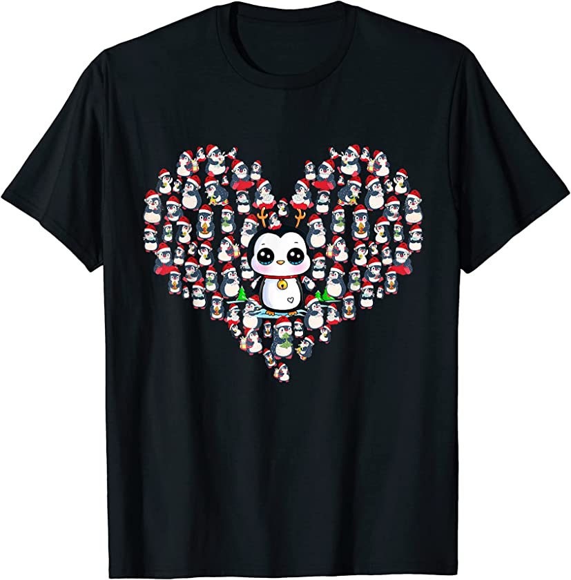 Penguin Heart Christmas Santa Holiday Pajama Penguin Loves T-Shirt