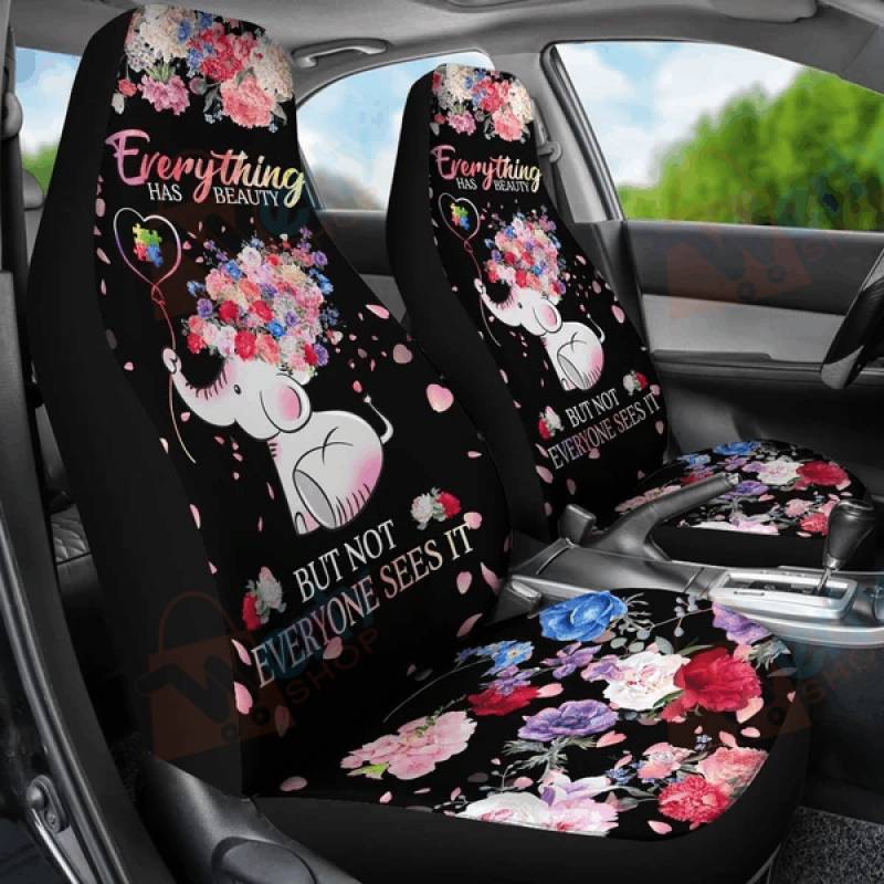 BEAUTIFUL AUTISM BABY ELEPHANT FLOWER CAR SEAT COVERS