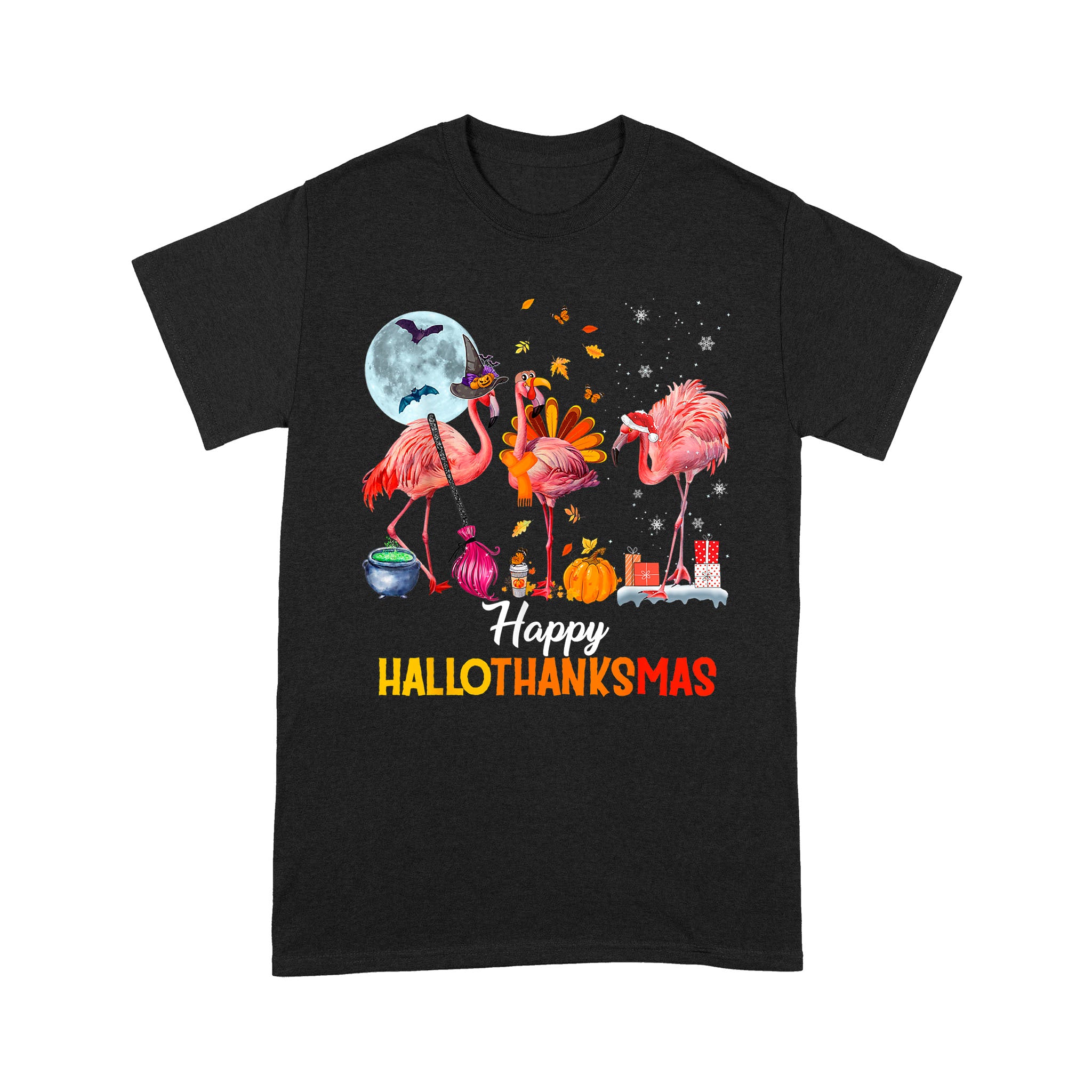 Flamingo Shirt Flamingo Halloween And Merry Christmas Funny Happy Hallothanksmas Flamingo Halloween Shirt Flamingo Christmas Shirt