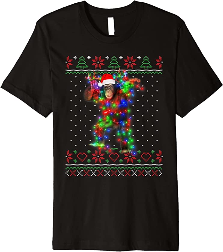 Monkey Animal Ugly Sweater Christmas Puppy Animal Lover Premium T-Shirt