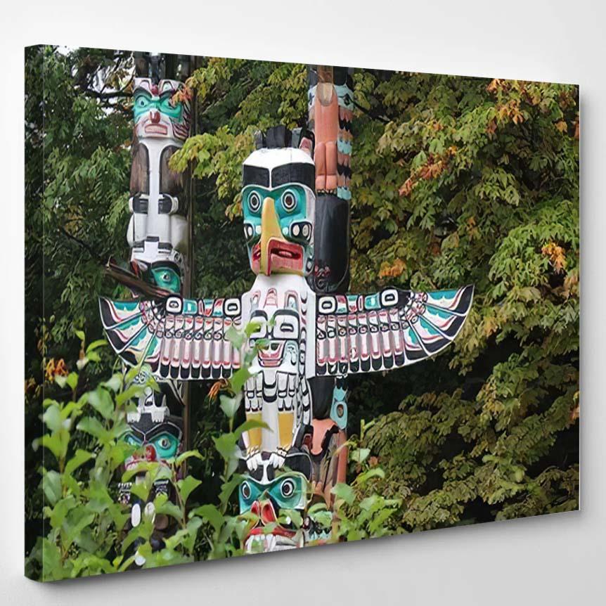 Totem Pole Eagle Owl Wolf Stanley – Eagle Animals Canvas Print