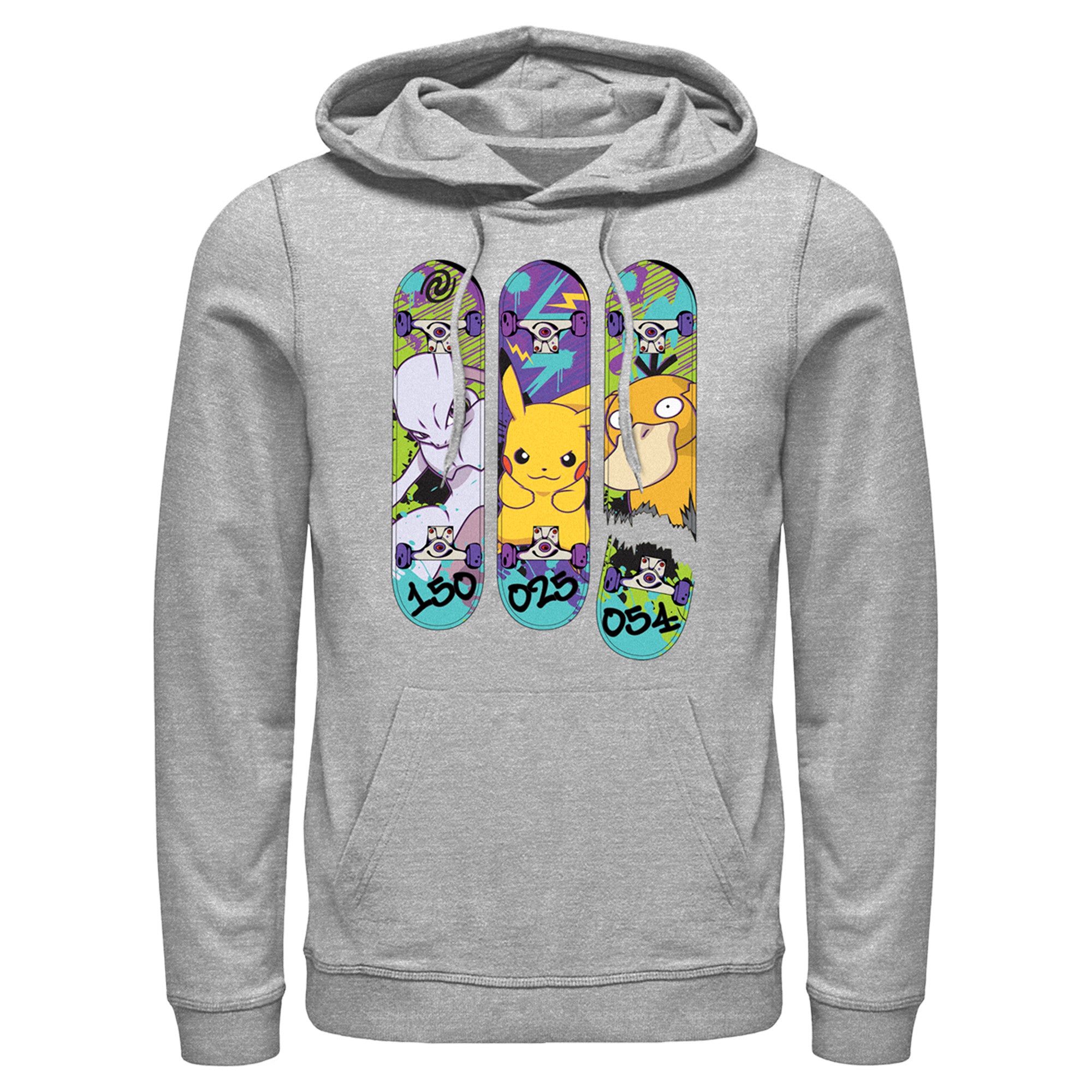 Men’S Pokemon Mewtwo, Pikachu, And Psyduck Skateboard Decks Pull Over Hoodie