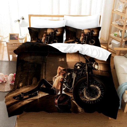 The Motorcycle Girl 18 Duvet Cover Pillowcase Home Decor 3D Bedding Set