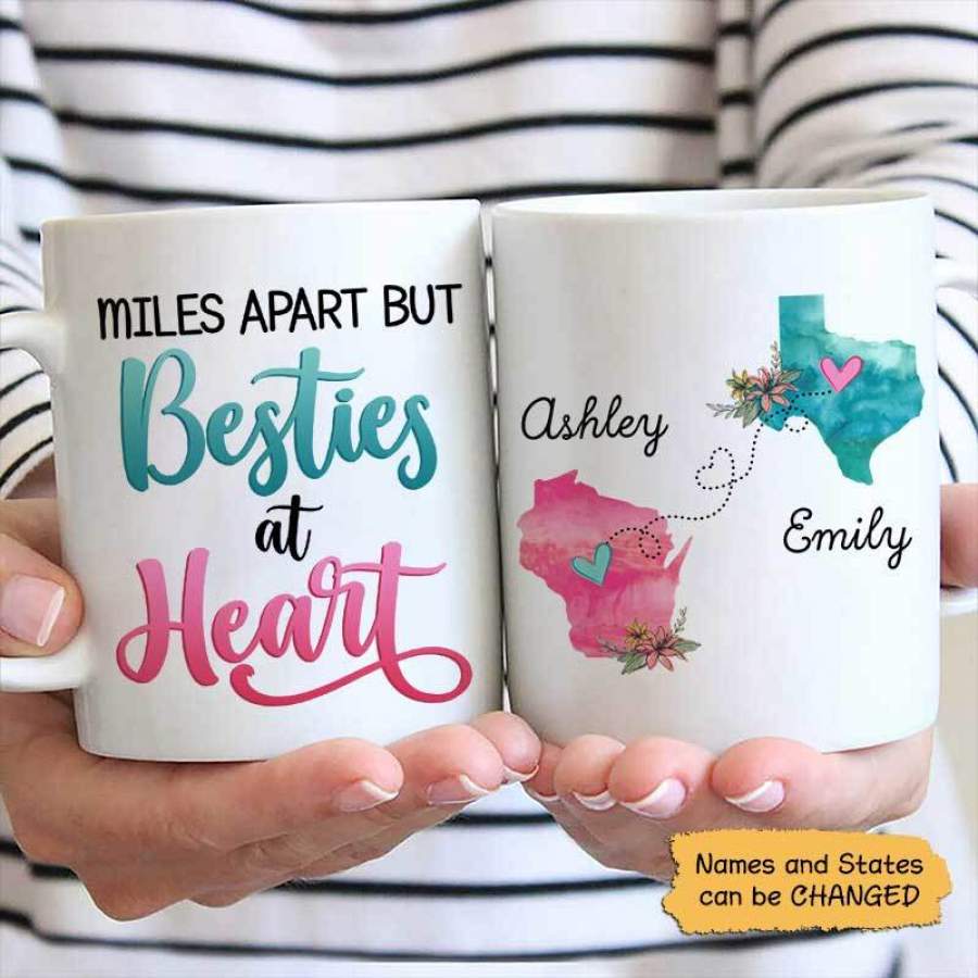 Long Distance Besties Watercolor Flower State Personalized Mug