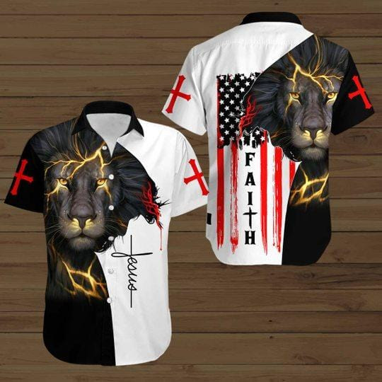 American Flag Faith Lion Thunder Jesus Hawaiian Shirts V