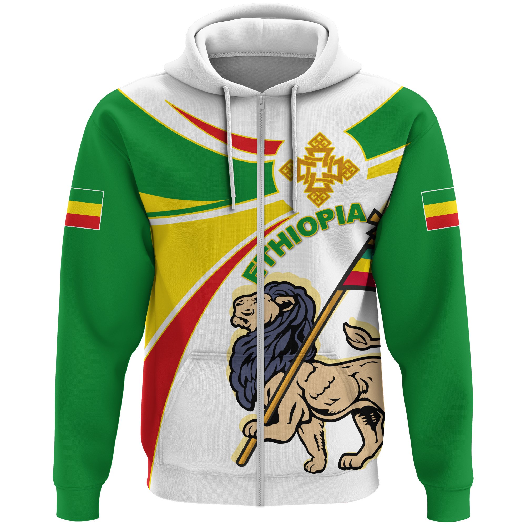 1stTheWorld Ethiopia Hoodie Zipper, Ethiopia Round Lion Ver02 A10