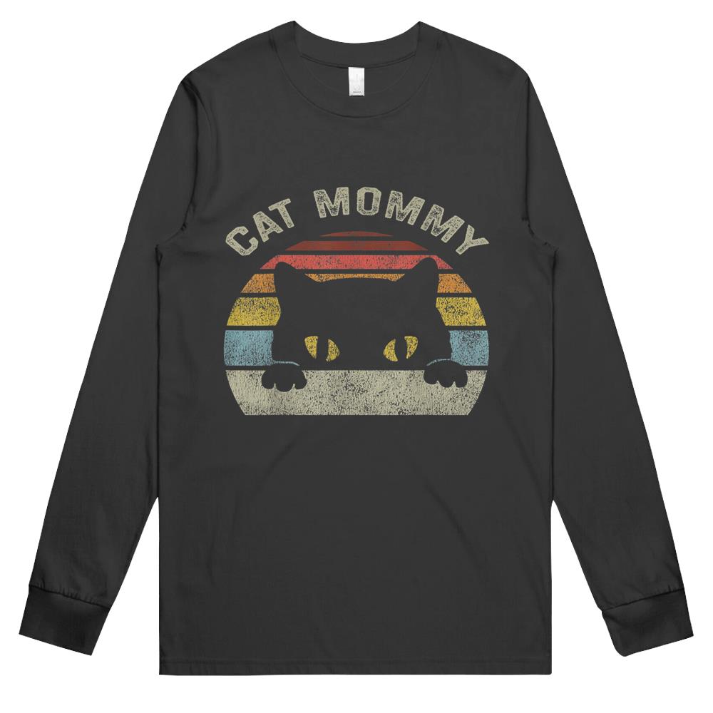 Cat Mommy Women Vintage Retro Black Cats Mom Mothers Day Long Sleeve T Shirts