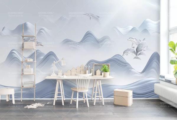 3D Dolphin Wave Wall Mural Wallpaper 488