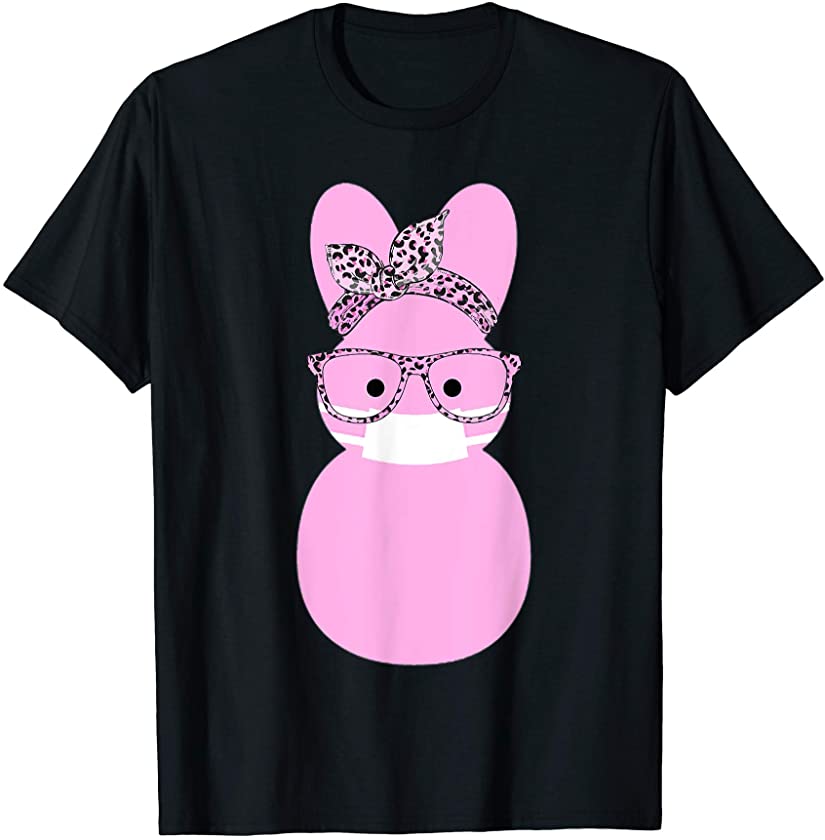 Cute Masked Bunny Easter Egg Leopard Glasses Girl Easter T-Shirt