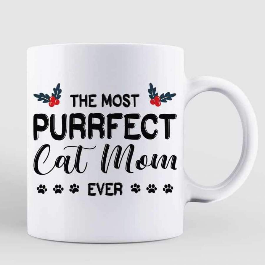 Purrfect Cat Mom Sitting Cat Christmas Personalized Mug