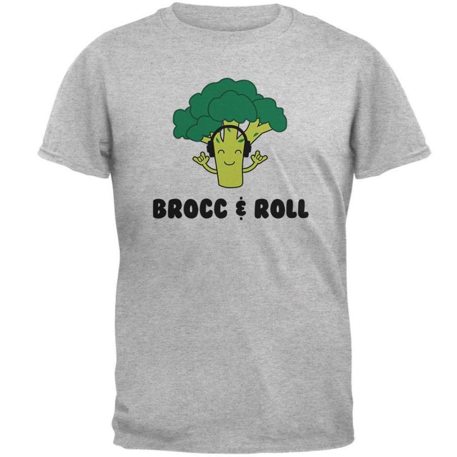 Vegetable Broccoli Rock Brocc and Roll Funny Mens T Shirt - Gearnoble