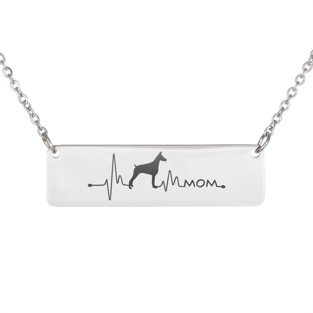 Doberman Mom Pulse Love Horizontal Bar Necklace (Usa Made)