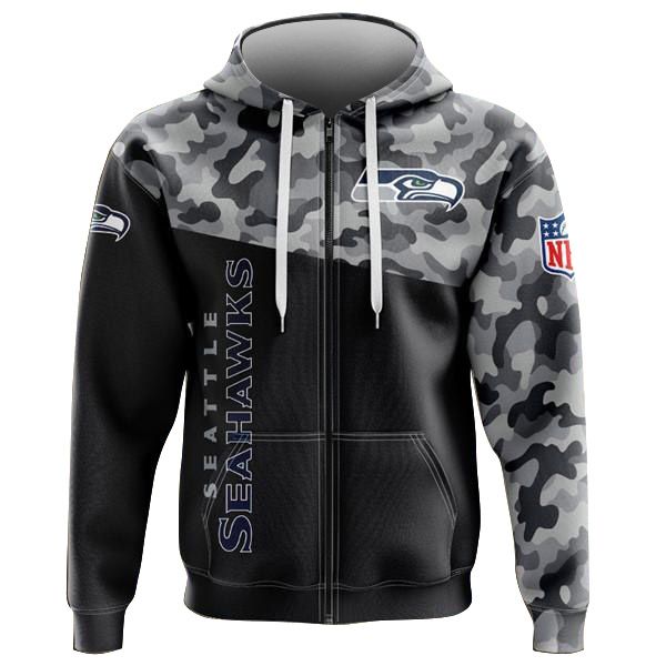 Camo Seattle Seahawks Zip Hoodie Sweatshirt 2