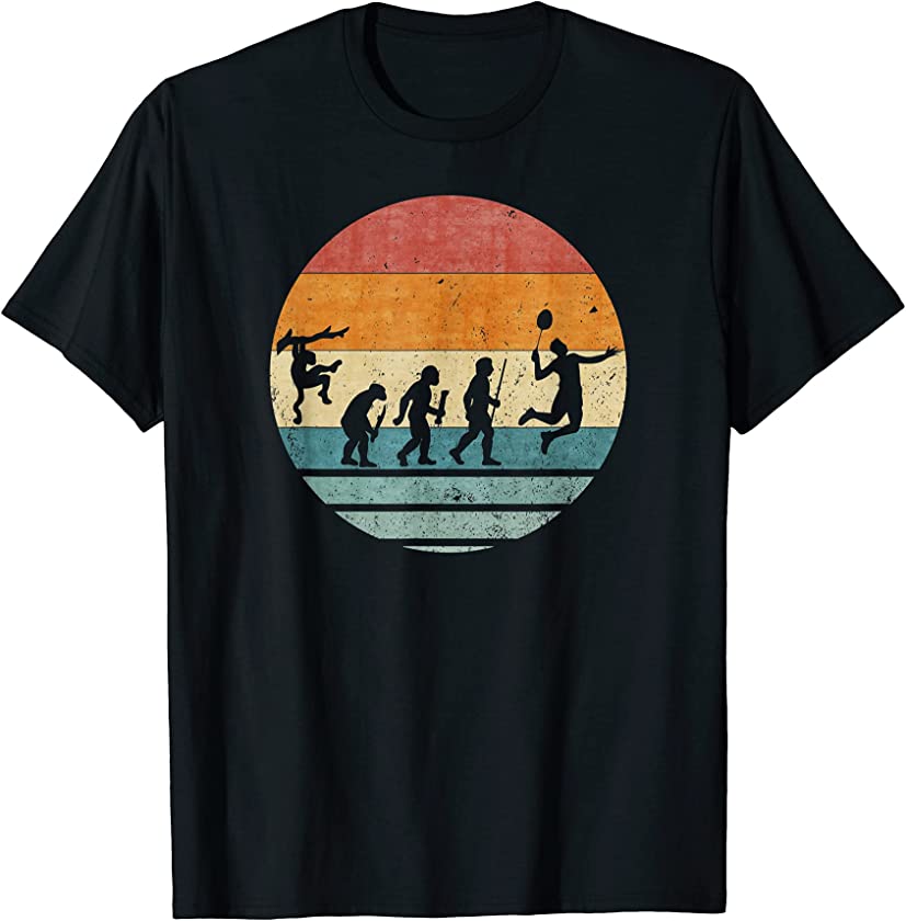 Vintage Retro Evolution Of Badminton Player Silhouette Funny T-Shirt