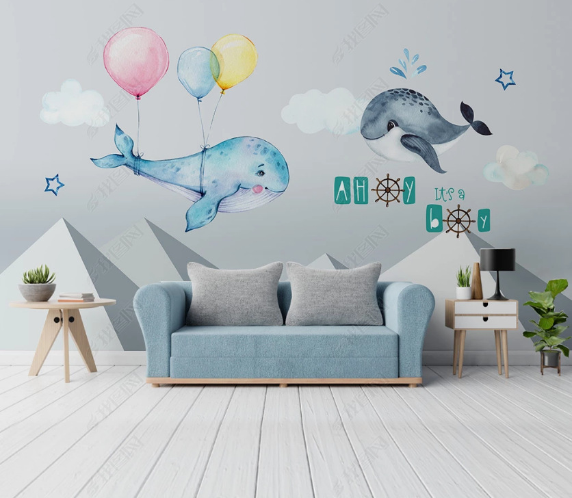 3D Cartoon Animal Dolphin Balloon Wall Mural Wallpaper Lqh 37