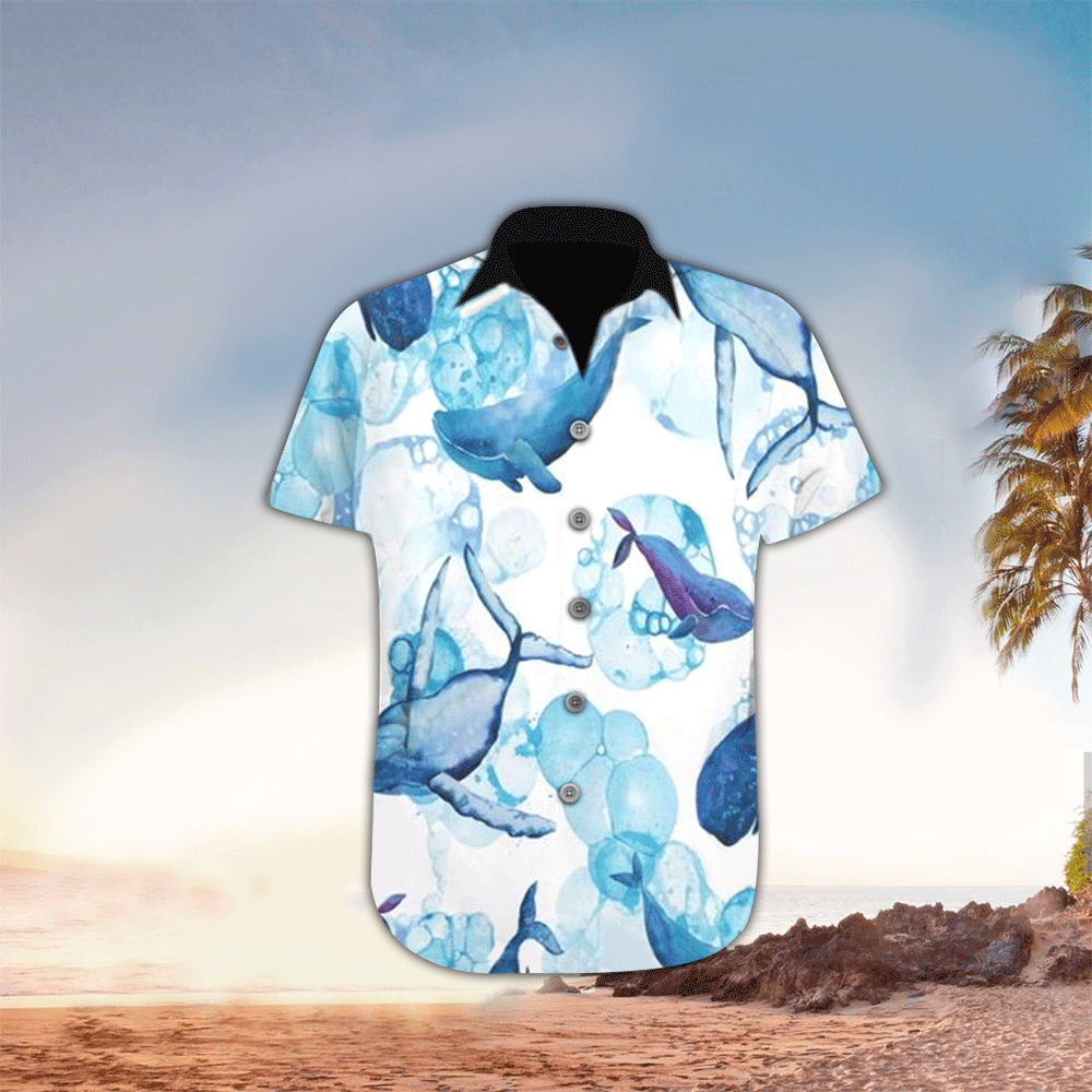 Whale Mens Hawaiian Shirt, Whale Button Up Shirt Hawaii Shirt Men, Aloha Shirt