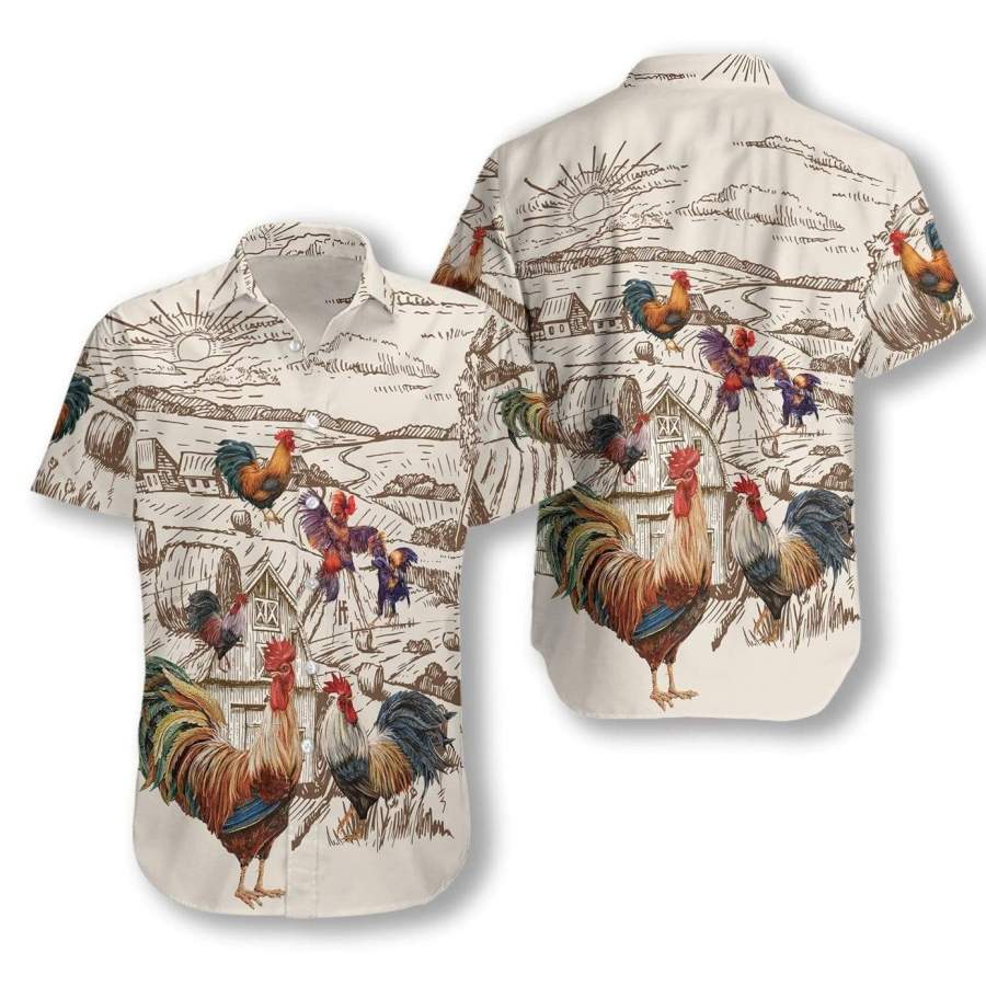 Rooster Vintage Hawaii Aloha Shirts Gift For Farmer Ha39945