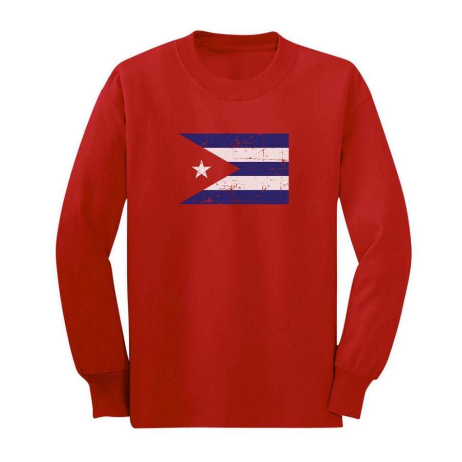 Cuba Flag – Vintage Retro Cuban Youth Kids Long Sleeve T-Shirt