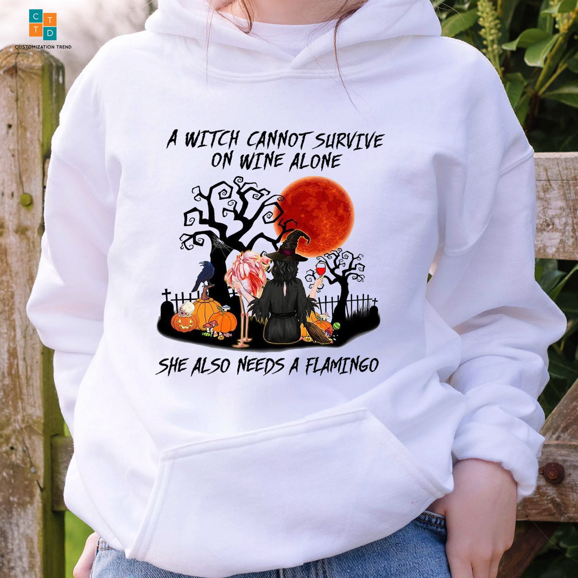 A Witch Cannot Survive On Wine Alone She Also Need A Flamingo Halloween Hoodie, Shirt