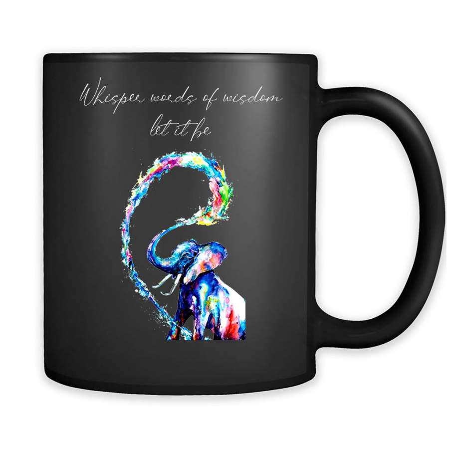 Whisper Words Of Wisdom Let It Be, Elephant Watercolor Art Design – Full-Wrap Coffee Black Mug