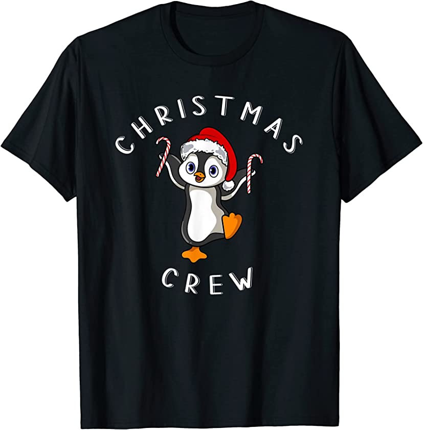 Cute Holiday Santa Penguin Christmas Crew Candy Canes T-Shirt