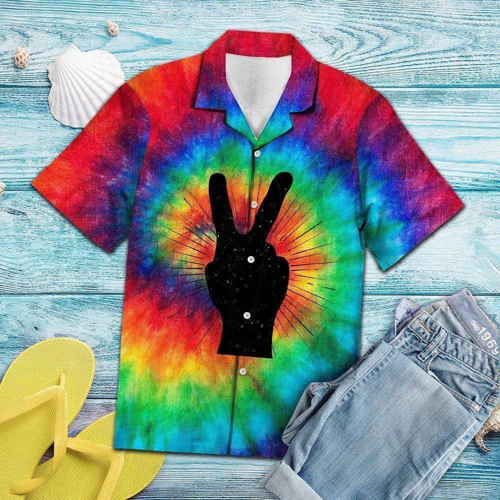 Discover Cool Peace Symbol V Sign Hippie Hawaii Aloha Shirts Ha59914