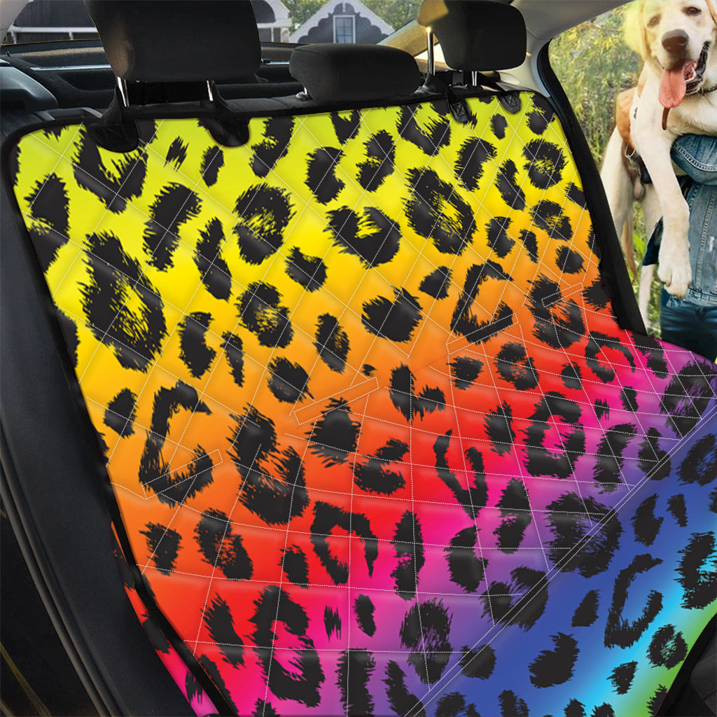 Rainbow Leopard Print Pet Car Back Seat Cover