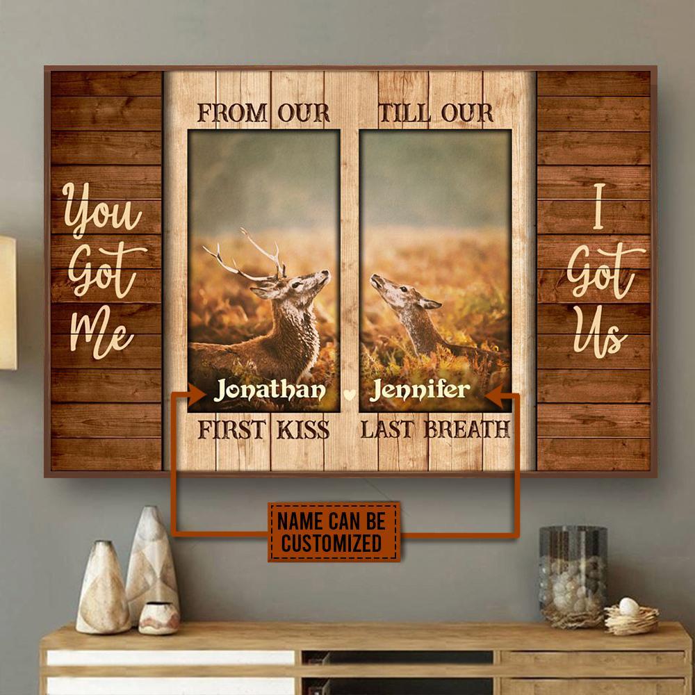 Aeticon Gifts Personalized Deer First Kiss Last Breath Canvas Mom Dad Gift Home Decor