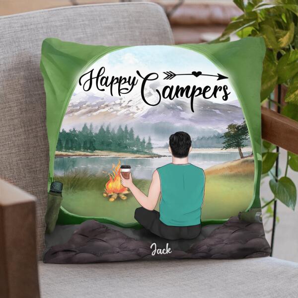 Custom Personalized Dog Camping Pillow Cover – Man/ Woman/ Couple With Upto 3 Dogs – Best Gift For Camping Lover – View Inside The Tent