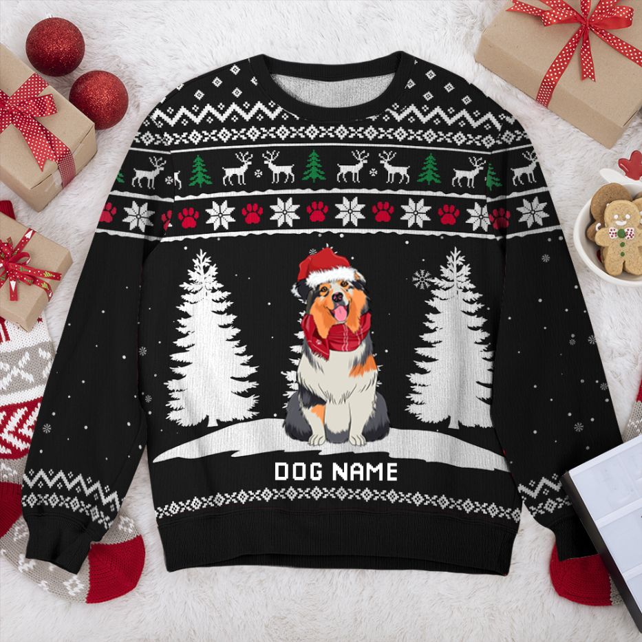 Australian Shepherd Winter Dog Personalized Sweater, Dog Ugly Christmas Sweater