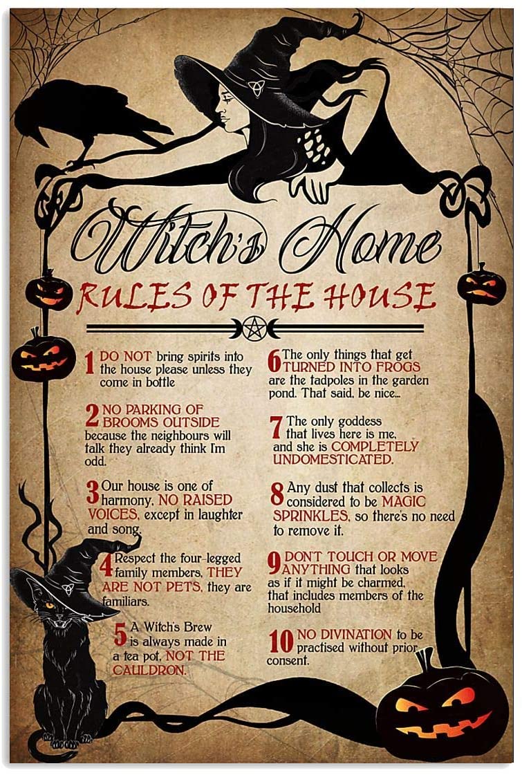 Cat Witch Home Rules Of The House Poster Gift For Men Women  On Birthday Xmas  Art Print  Poster print  Wall Art