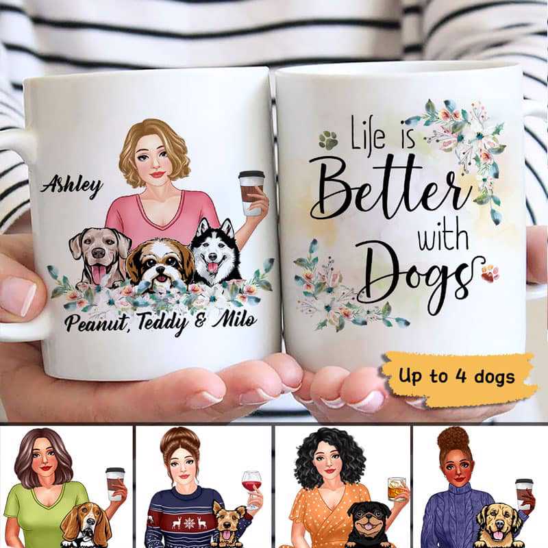 Better With Dog Floral Pretty Girl Gift For Dog Mom Personalized Mug