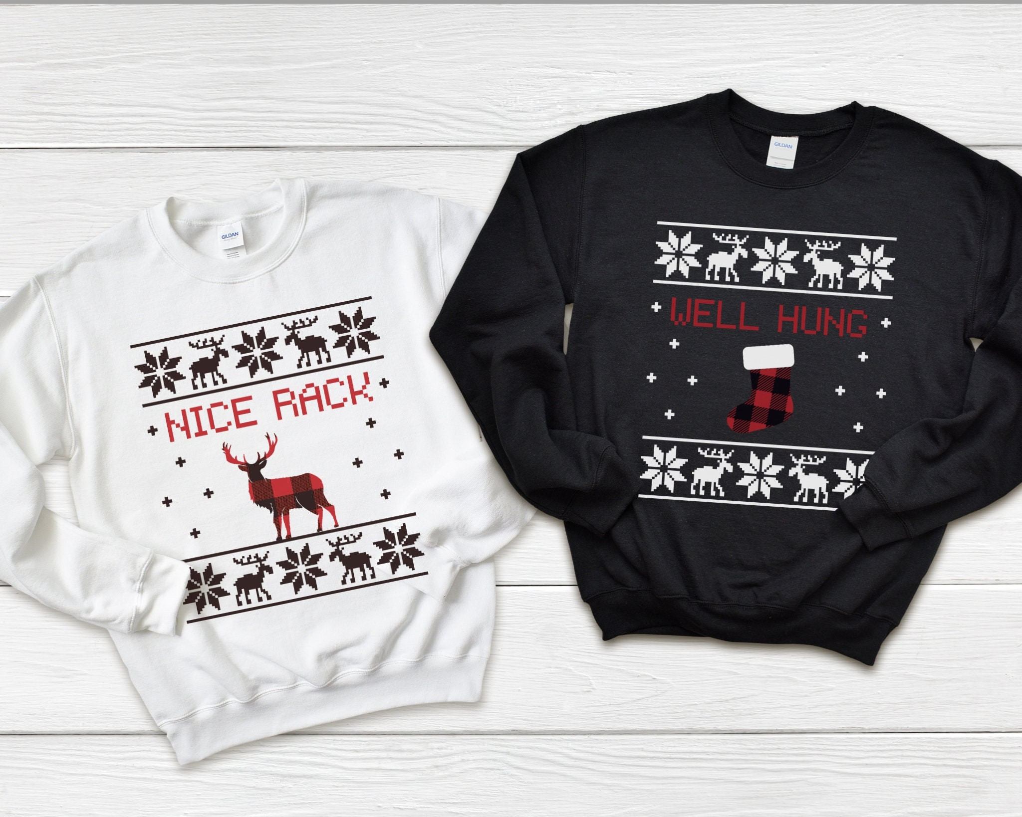 Couple Shirts Funny Reindeer Nice Rack Well Hung Matching Couple, Valentine Gifts, Christmas Gift Graphic Unisex T Shirt, Sweatshirt, Hoodie Size S – 5Xl