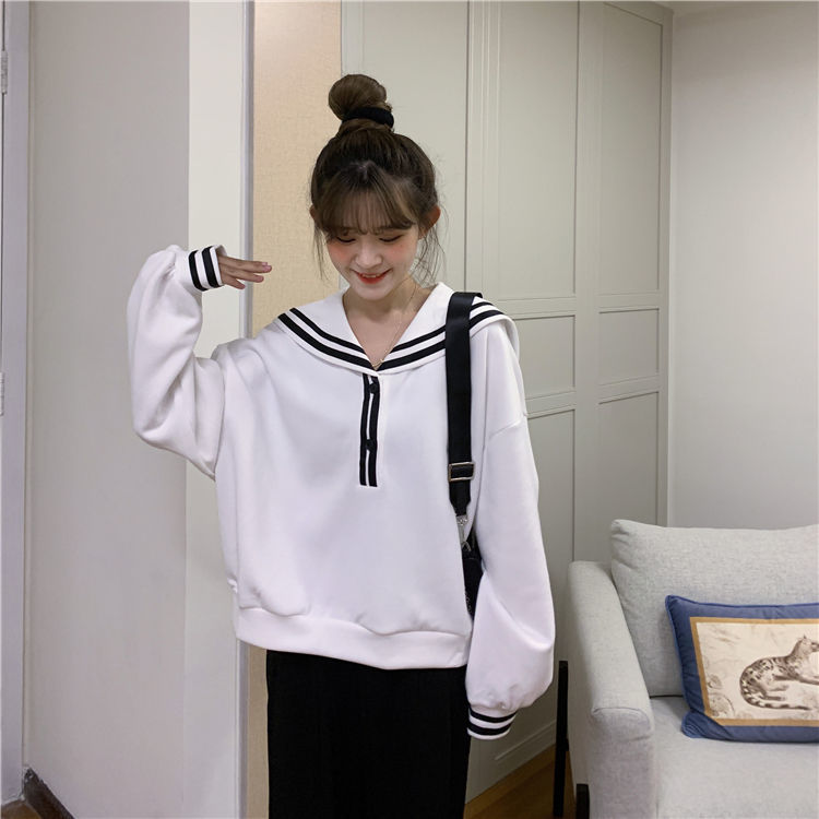 Y2k Sweatshirts Women Sailor Collar Design Popular Preppy Style Lovely School Girls Minimalist Autumn Streetwear Classy Female alx