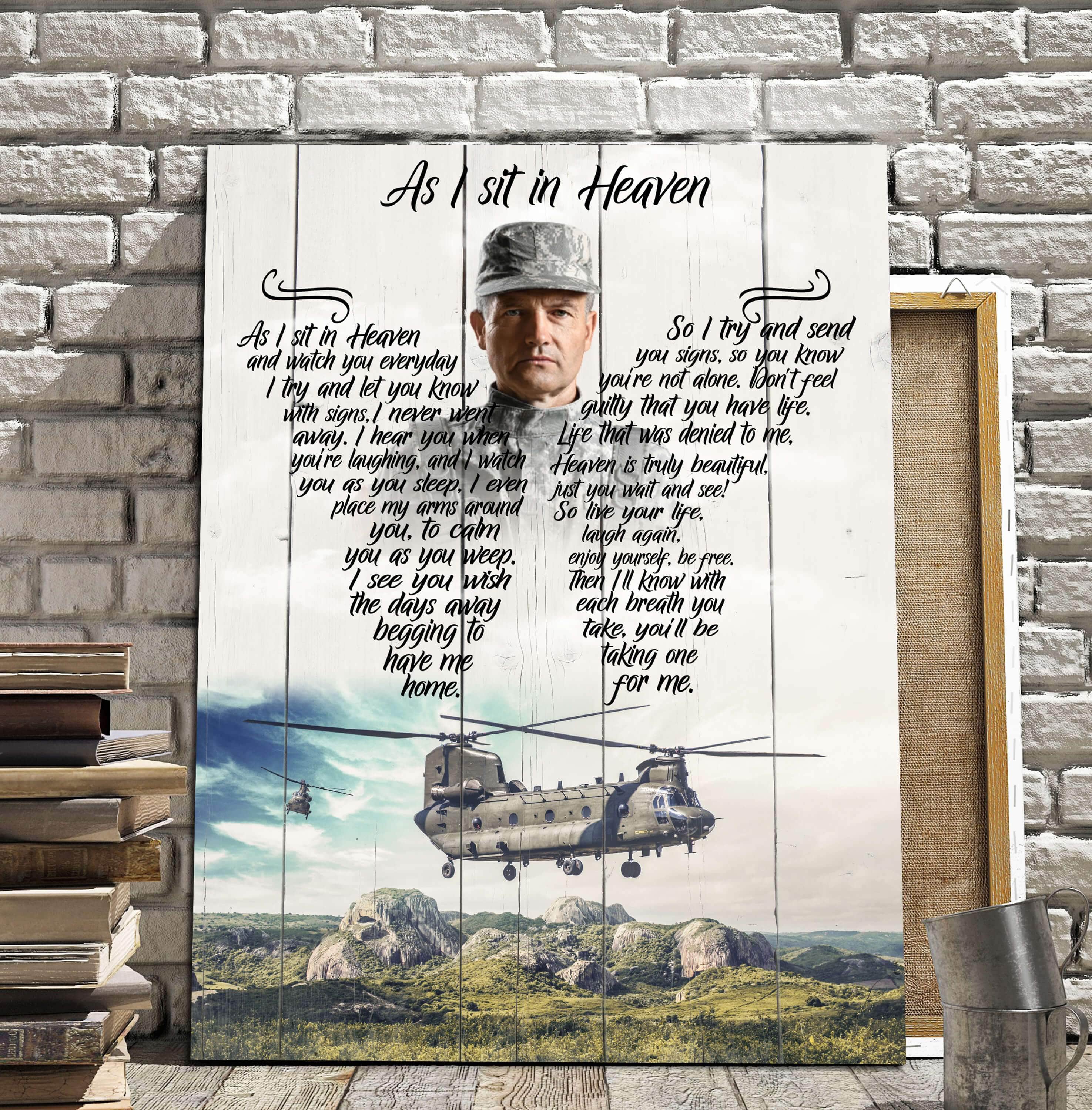 As I Sit In Heaven Chinook Personalized Photo Memorial Poster Canvas, Gift For Family Gift for Remembrance Home Decor Wall Art Visual Art