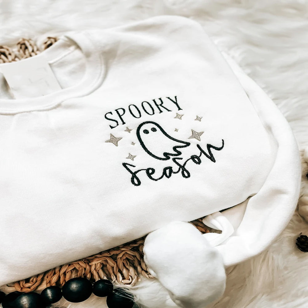 Spooky Season Halloween Embroidered Sweatshirt 2D Crewneck Sweatshirt All Over Print Sweatshirt For Women Sweatshirt For Men Sws3969