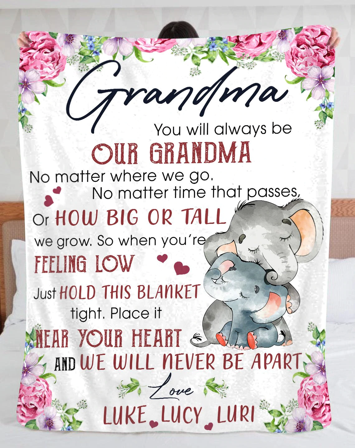 Personalized To My Grandma Blanket From Grandkids Nana Elephant Flower Blanket Custom Name Gifts For Birthday Christmas